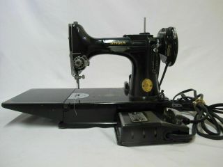 Vintage SINGER Portable Electric Sewing Machine 221 - 1 with Case & Gadgets 3