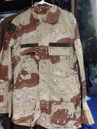 Desert Storm 6 Color Camo U.  S.  Army Bdu Uniform Shirt W/ Patches Med Long