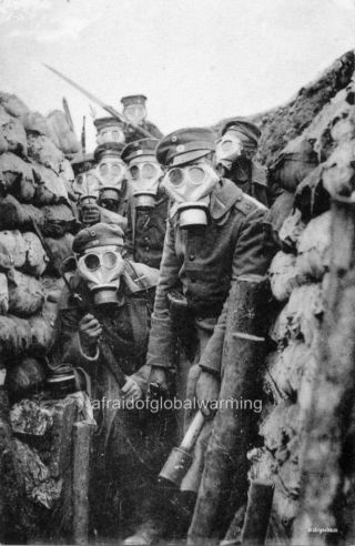 Photo 1914 - 8 Ww1 " German Soldiers In Trench Gas Masks Preparing To Attack Enemy "