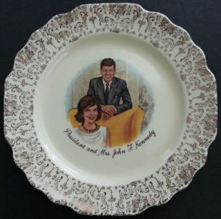 President And Mrs John F Kennedy Small Collectors Plate Gold Filigree Edge 6 3/4