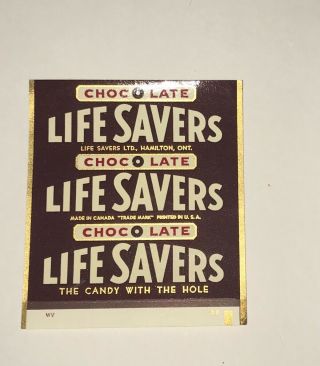 Vintage 50’s 60’s Chocolate Life Savers Candy Roll Wrapper Exc.