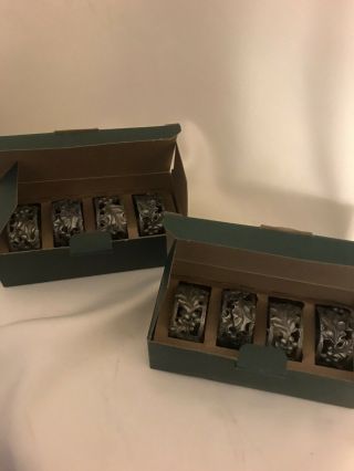 Set Of 8 Longaberger American Holly Pewter Napkin Rings In Orig Boxes Christmas