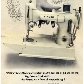 Singer White/green 221 - 7 Featherweight Sewing Machine Sales Brochure