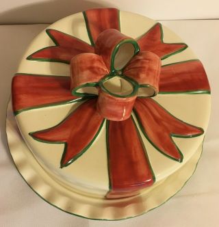 Gift Wrapped Cake Saver Bow Ribbon Red Green Christmas Colors Made In Portugal 2