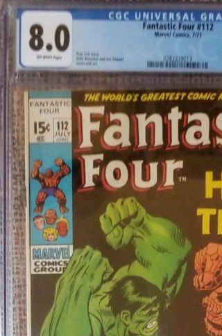 Fantastic Four 112 CGC 8.  0 Classic Hulk vs Thing. 2