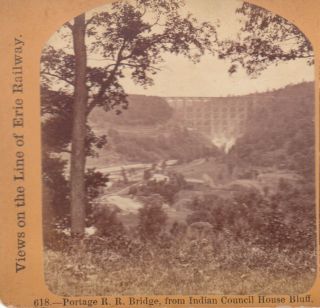 STEREOVIEW: VIEWS on the LINE of the ERIE RAILWAY.  Timber Bridge by L.  E.  Walker 2