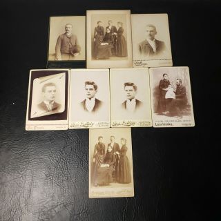 Set Of 8 Antique Victorian Cabinet Card Portrait Photos Family Dapper Men L3