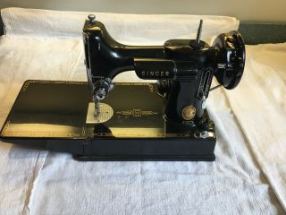 Singer Sewing Machine Model 221 Featherweight With Case,  Pedal,  Attachments