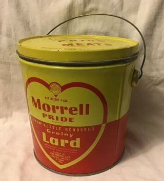 Vintage Rare Yellow & Red John Morrell Pride Lard Tin 4 Pound Size & Lid