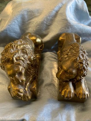 Brass Bookends Lion Sculpture Antonio Canova 1757 - 1822 Felt Bottom 8.  5x2.  5x4.  5 "