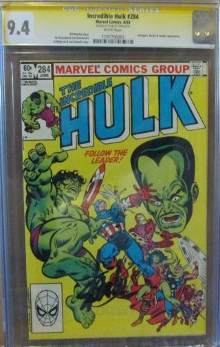 Incredible Hulk 284 Cgc 9.  4 Signed By Stan Lee Avengers,  Bucky & Leader App