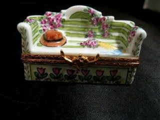 Vintage Limoge France Bench With Hat Trinket Or Pill Box Hand Painted
