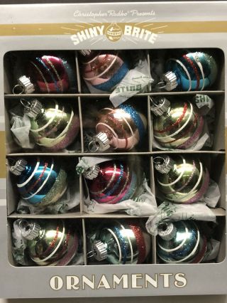 Christopher Radko Shiny Brite Set of 12 Striped Christmas Ornaments 3