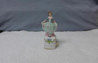 Sewing Vintage Figural Tape Measure Porcelain Girl In Flower Dress