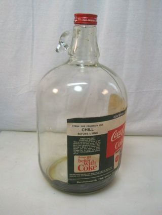 1960 ' s Coca Cola Fountain Syrup One Gallon Glass Jug Bottle w/ Paper Label B0844 3