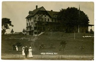 Old Forge Ny - View Of Forge House Hotel - Rppc Postcard Fulton Chain Adirondacks