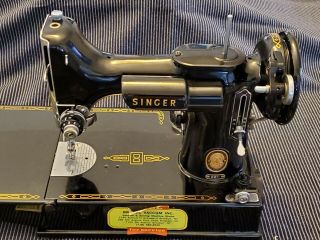 1957 Singer 221 Featherweight Sewing Machine With Case And Accessories.