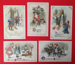 Winsch Christmas Postcards (5) Cute Children,  Santa,  Snow,  Snowball Fights