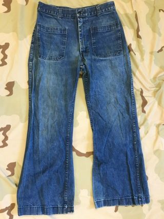 Us Navy Trousers Utility Dungaree Denim Type Ii Jeans Pants Sz 28 " Bell Bottom
