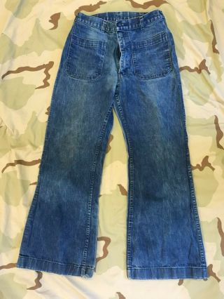 Us Navy Trousers Utility Dungaree Denim Type Ii Jeans Pants Sz 29 " Bell Bottom