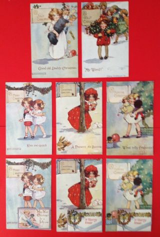 Signed Agnes Richardson Christmas Postcards (8) Cute Children,  Dolls,  3 Fold - Outs