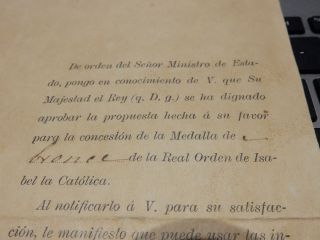 Original1907 Medal Certificate Spain Spanish