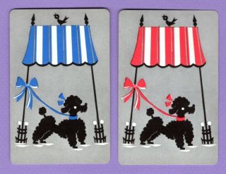 2 Single Swap Playing Cards Black Poodle Puppy Dogs & Chirpy Bird Deco Vintage