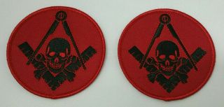 Freemason Masonic Red And Black With Skull Iron On Patch Two Pack