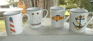 4 American Atelier At Home On The Cape Coffee Mugs Cups 10 Oz