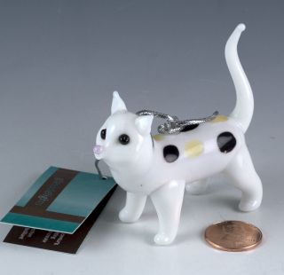 Miniature Lampwork Hand Blown Glass Calico Cat Figurine Ornament