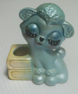 Vintage Eyelash Poodle Dog Toothpick Holder Blue Opalescent 3,  "
