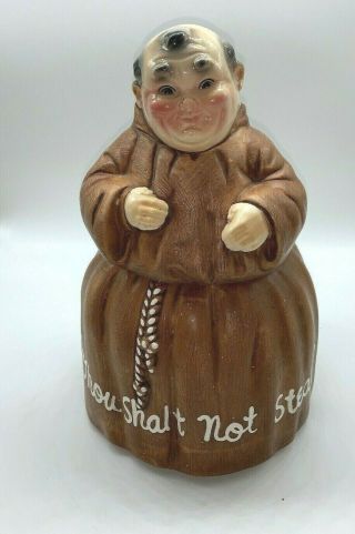 Twin Winton Monk Cookie Jar Vintage " Thou Shalt Not Steal "