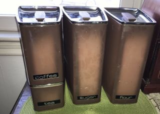 Canister Set Lincoln Beautyware Stacking Mid Century Modern Chrome Brown Four