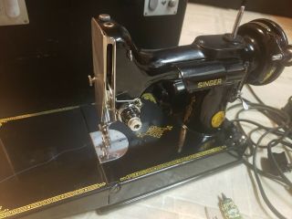 1950 Singer 221 Feather Weight Sewing Machine AJ585696 w/ Box Black 2
