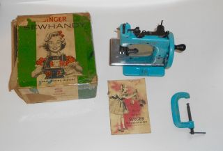 Singer Sewhandy Model 20 Sewing Machine W Orig Box & Clamp & Instructions Look