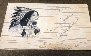 Hand Drawn Postcard Of Native American 1906 Artist Signed
