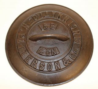 Early Cast Iron Skillet Or Dutch Oven Lid N.  Patterson & Co Cincinnati Ohio