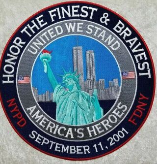 9/11 Nypd Fdny Large Patch 12 " Statue Of Liberty Twin Towers World Trade Center