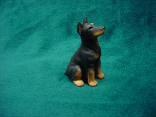 Doberman Pinscher Black Cropped Dog Figurine Hand Painted Miniature Small Mini
