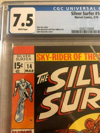 The Silver Surfer 14 (March 1970) 7.  5 CGC Marvel Comics SURFER vs.  SPIDER - MAN 2