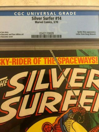 The Silver Surfer 14 (March 1970) 7.  5 CGC Marvel Comics SURFER vs.  SPIDER - MAN 3