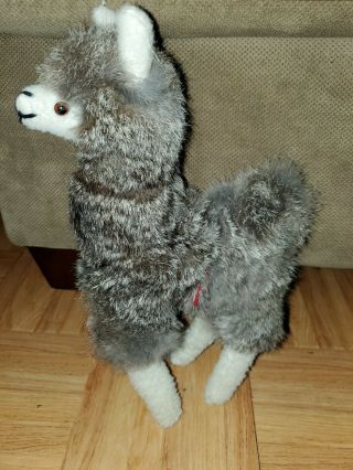 Real Alpaca Fur Plush Toy Figure Llama Fluffy 14 " Leather Stuffed Animal