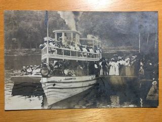 Rppc - Old Forge Ny - Clearwater - Steamship - Boat - Adirondack - Crowd - York - Real Photo