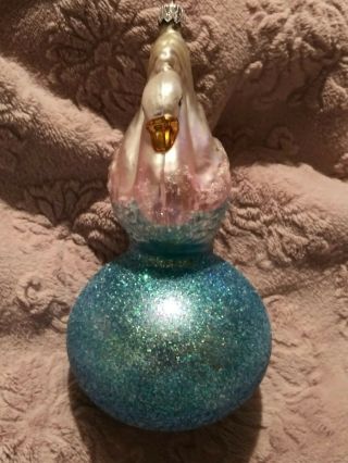 Wow 95 - 911 - 0 Christopher Radko Ornament Swan Lake 1995 Blue Glitter Ball 6.  5 "
