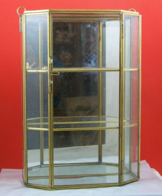 Brass Glass Hanging Mirrored Curio Cabinet W/door 10 " Tall 7  Wide 3 " Deep