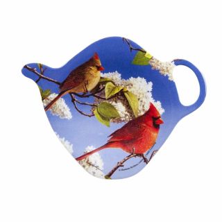 Cardinals Tea Bag Holder Ashdene Melamine Teapot Shape Birds Flowers Blue