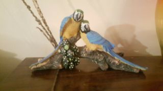 Blue Macaws Parrots On A Tropical Branch Resin Figurine