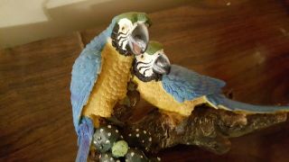 Blue Macaws Parrots on A Tropical Branch resin figurine 2