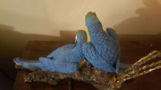 Blue Macaws Parrots on A Tropical Branch resin figurine 3