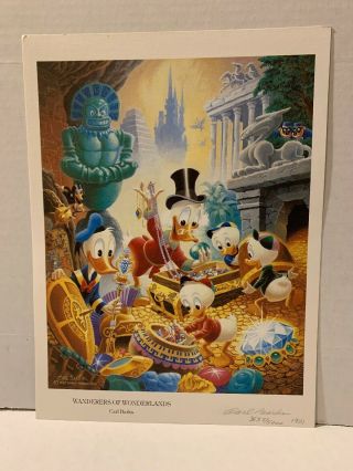 Carl Barks Signed Print Disney Donald Duck 1981 Wanderers Of Wonderlands
